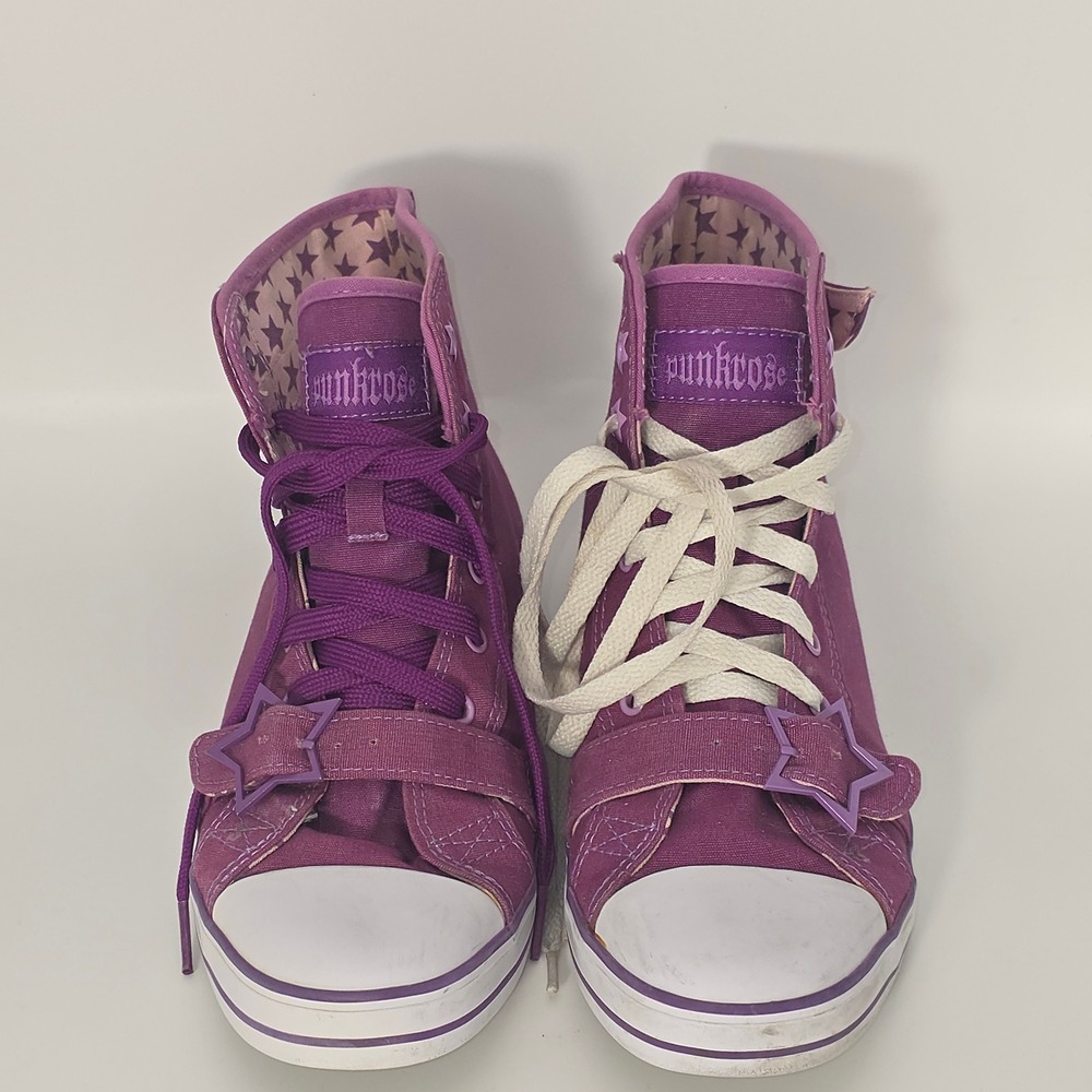 Punkrose Purple Canvas High Top Sneakers Star Buckle Straps Womens 9 Y2K Emo